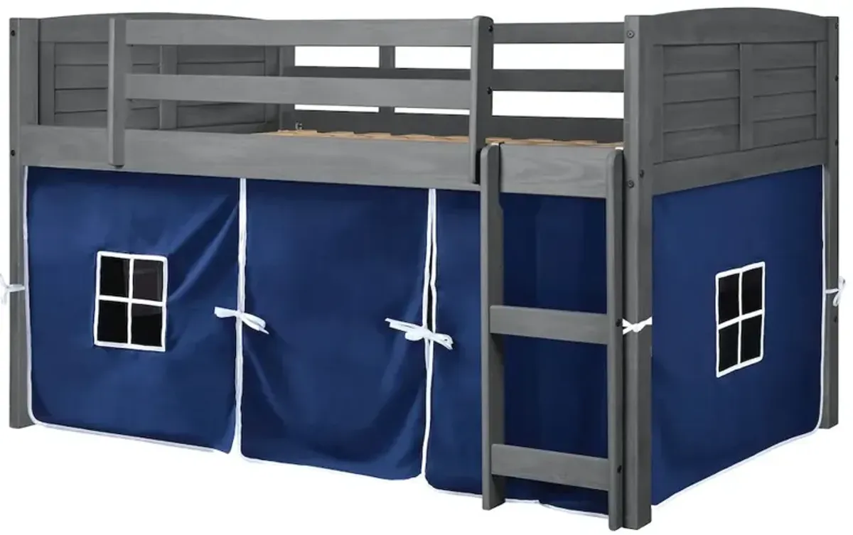 Donco LOUVER LOW LOFT ANTIQUE GREY W/ BLUE TENT KIT