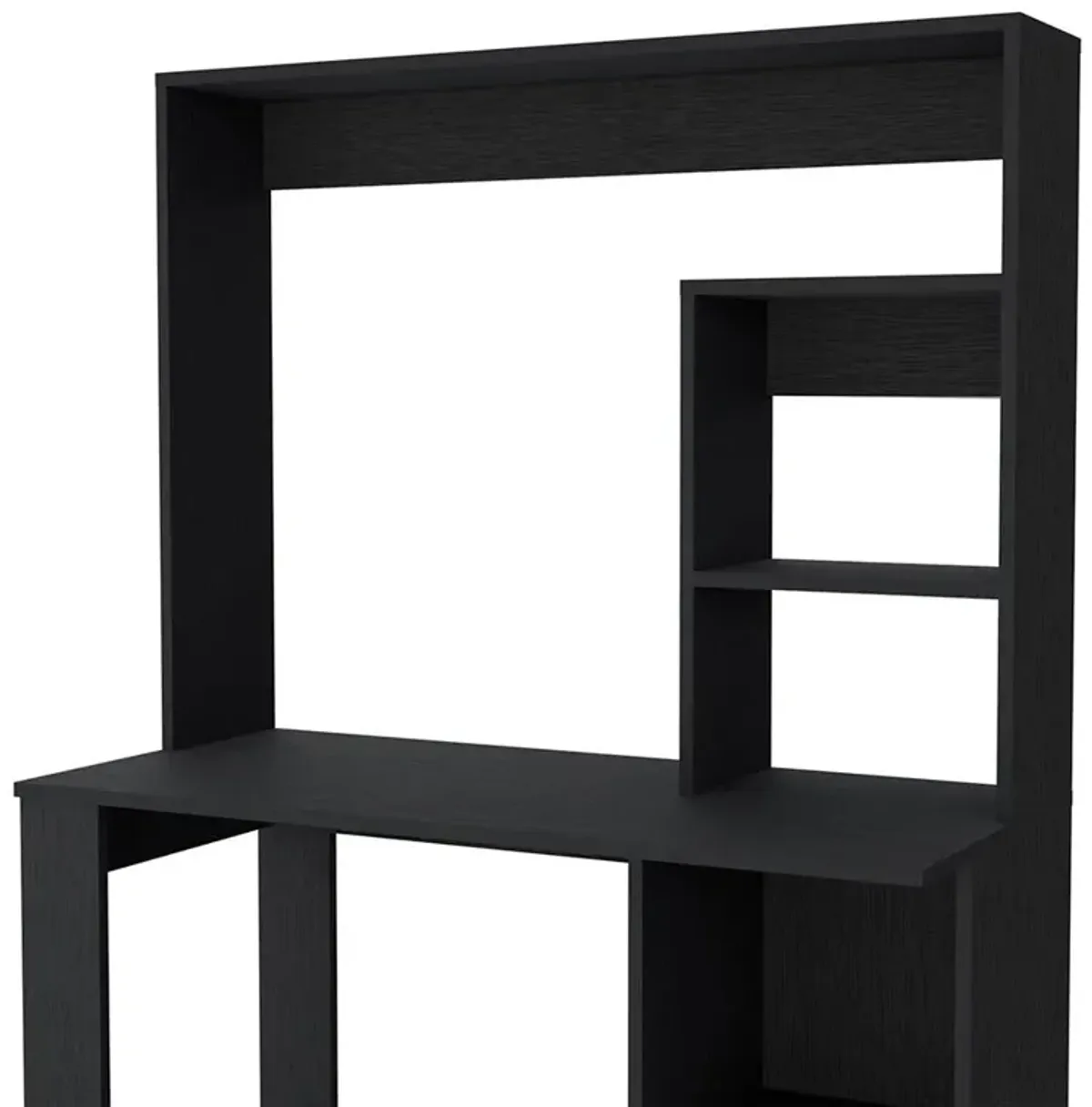 Ethel Writing Computer Desk with Storage Shelves and Hutch, Black