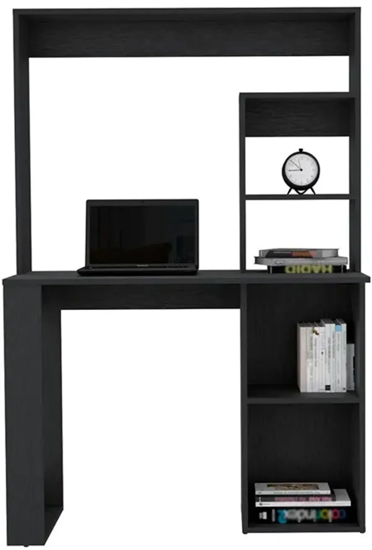 Ethel Writing Computer Desk with Storage Shelves and Hutch, Black