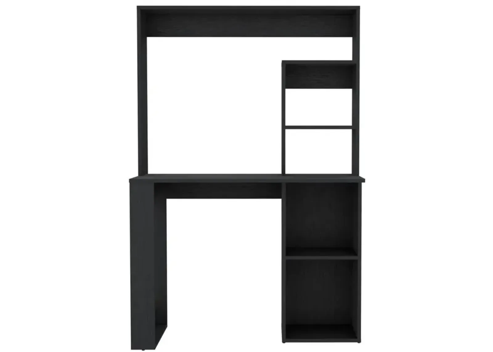 Ethel Writing Computer Desk with Storage Shelves and Hutch, Black