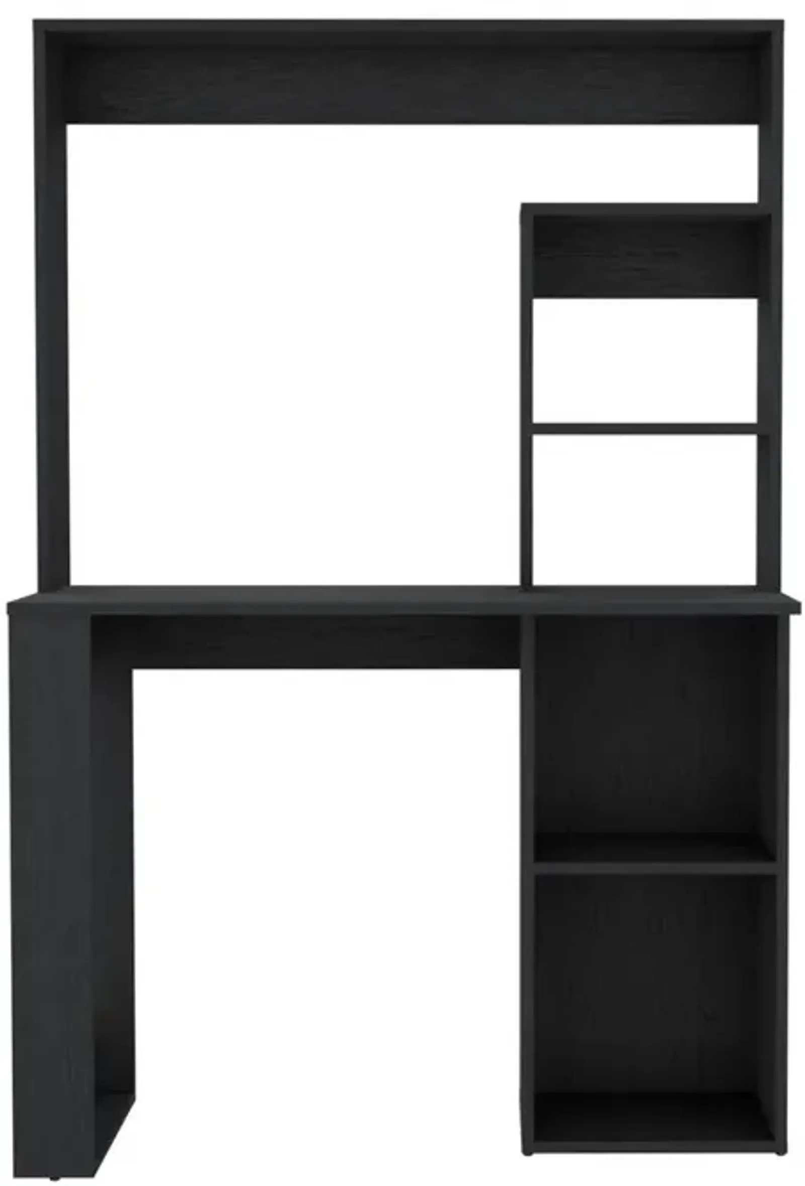 Ethel Writing Computer Desk with Storage Shelves and Hutch, Black