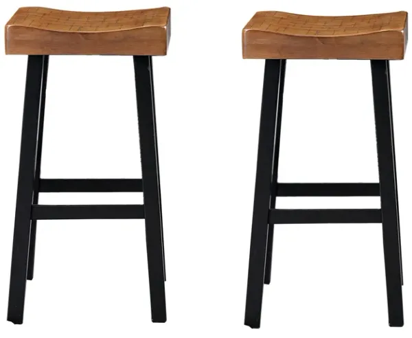 Bianca Barstool Set of 2, Light Brown Saddle Seat, Black Solid Wood
