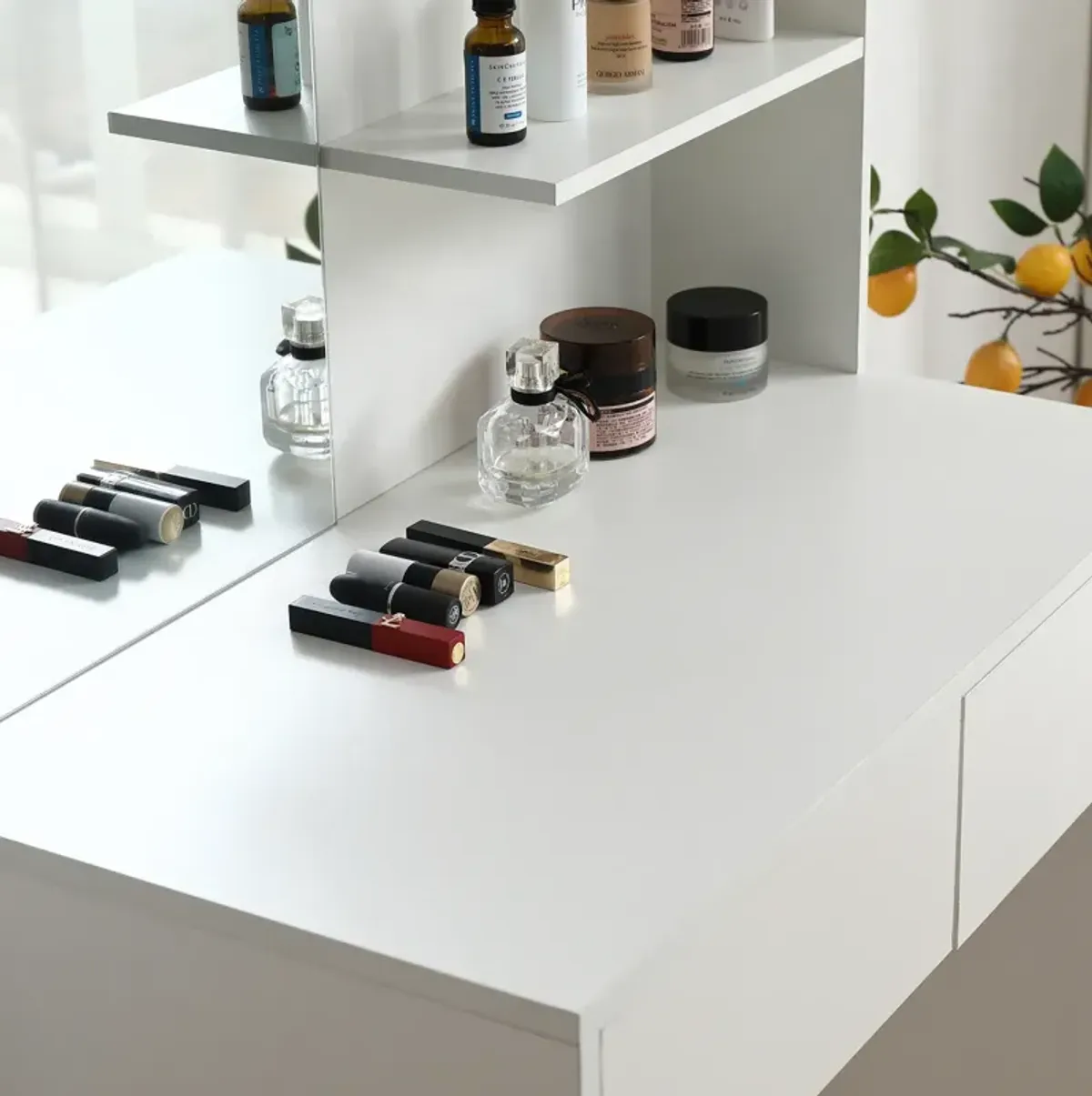 Vanity Desk With Mirror, Dressing Table With 2 Drawers, White Color