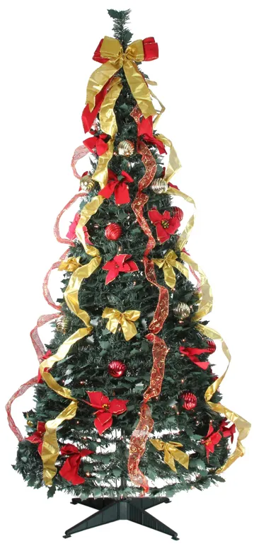 6' Pre-Lit Gold and Red Pre-Decorated Pop-Up Artificial Christmas Tree  Clear Lights