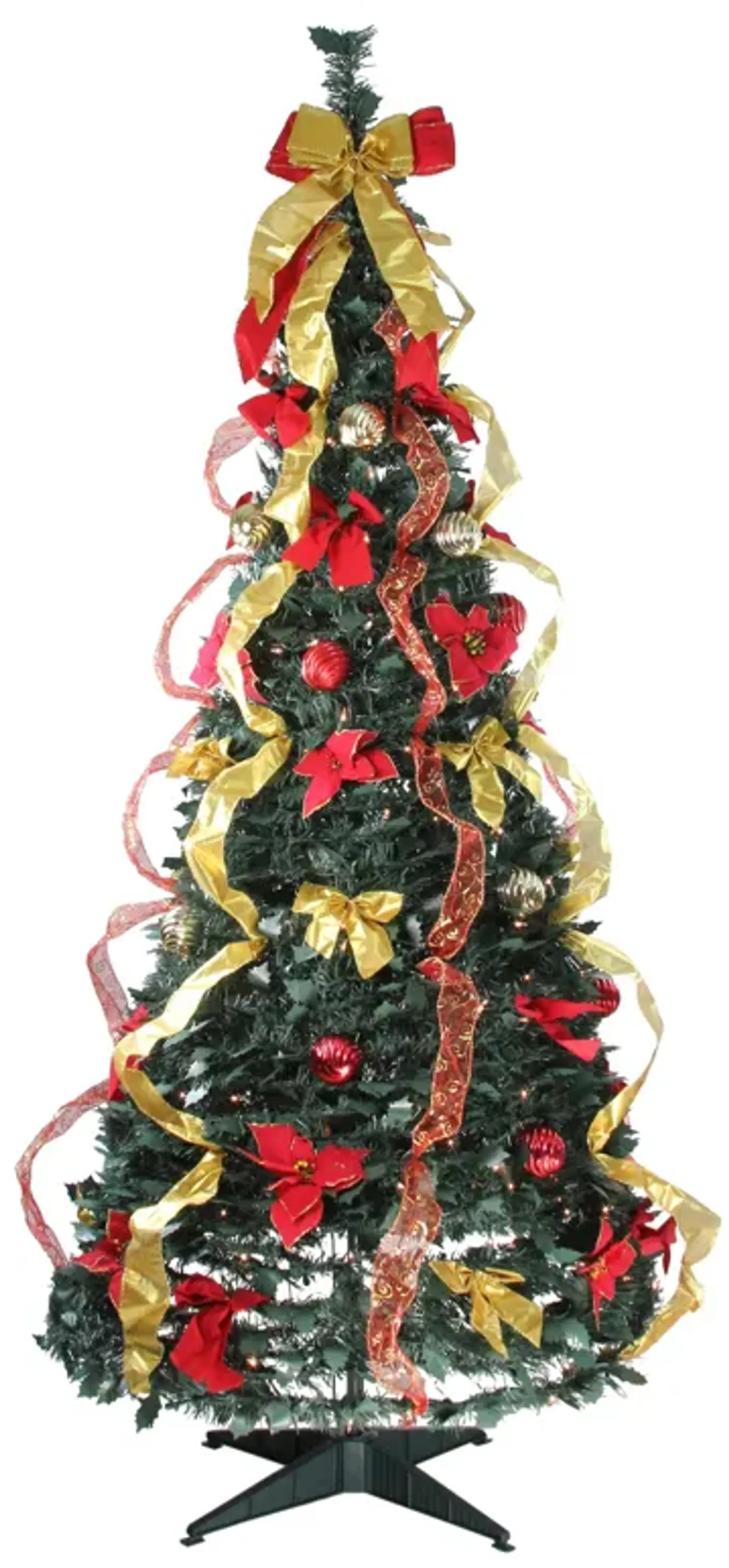 6' Pre-Lit Gold and Red Pre-Decorated Pop-Up Artificial Christmas Tree  Clear Lights