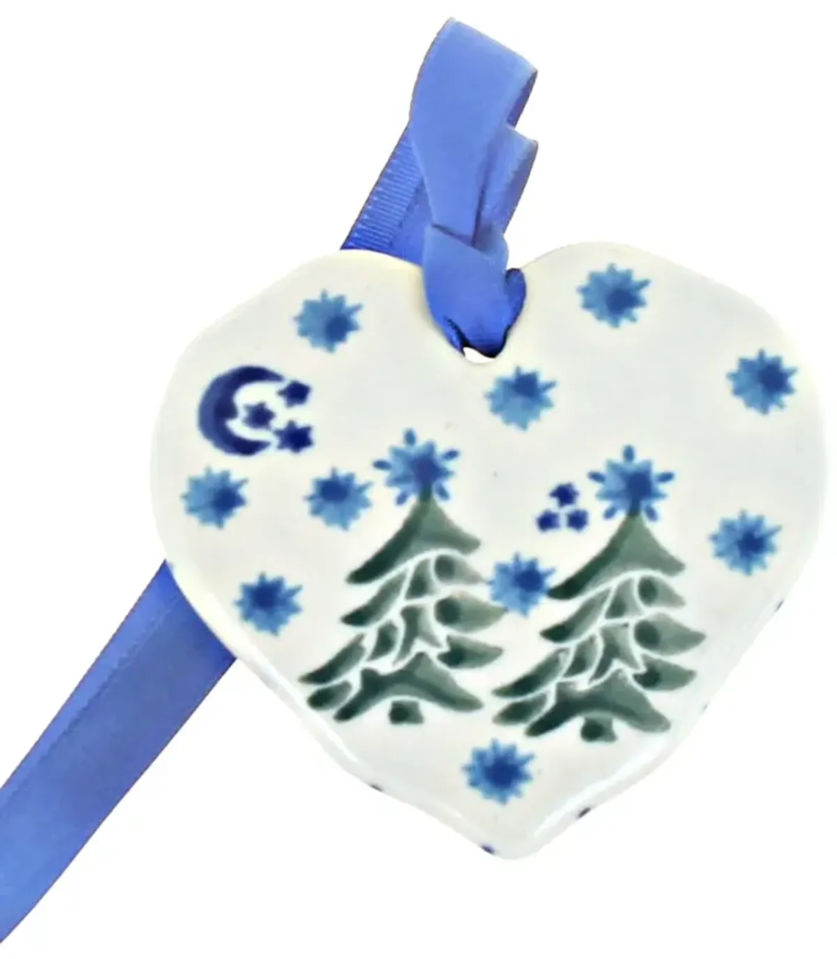 Blue Rose Polish Pottery Winter Bells Heart Ornament