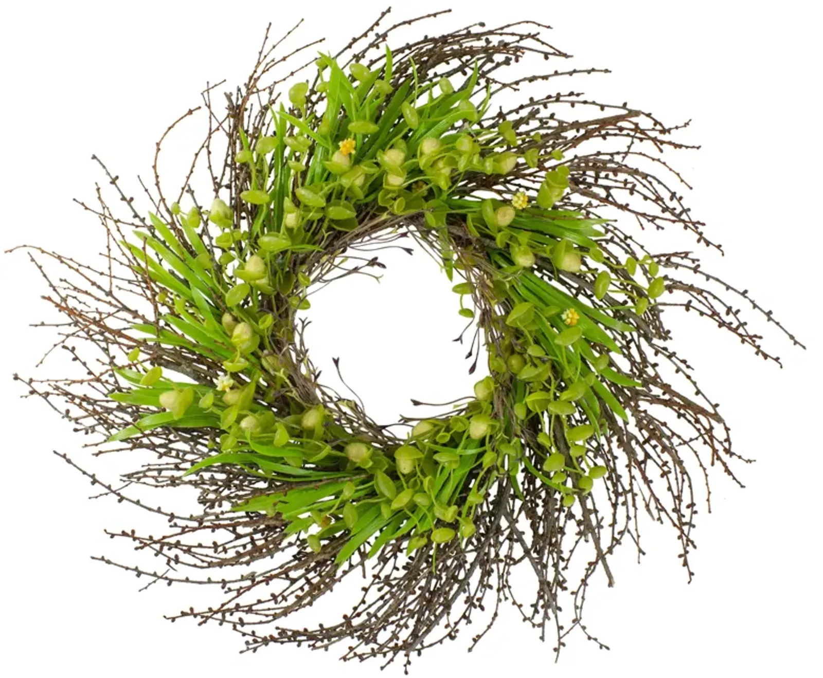 20-Inch Green and Yellow Flower Buds  Leaves and Twigs Artificial Floral Wreath