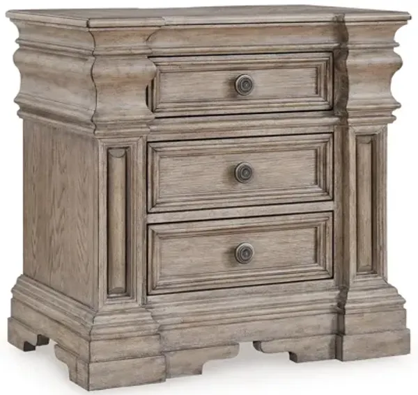 Blaie Nightstand, 3 Drawer, 29 inch, Taupe Brown Solid Hardwood Finish - Benzara