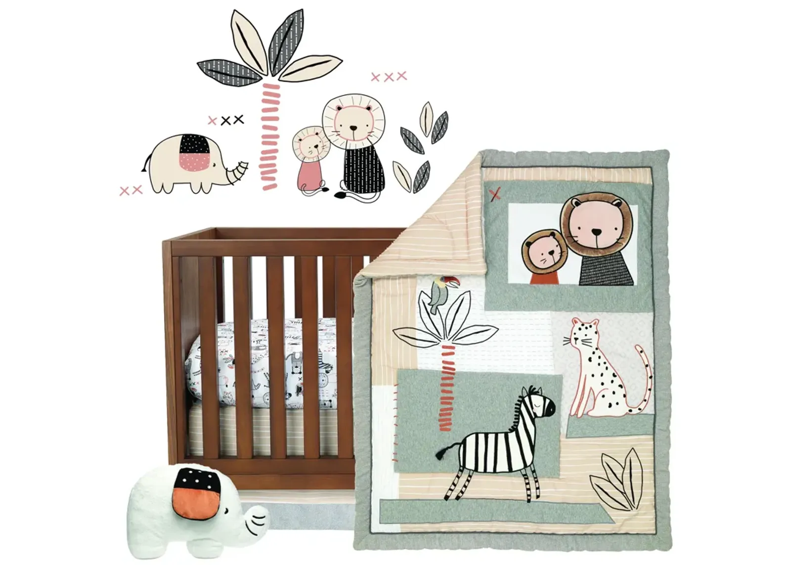 Lambs & Ivy Patchwork Jungle 5-Piece Nursery Baby Crib Bedding Set