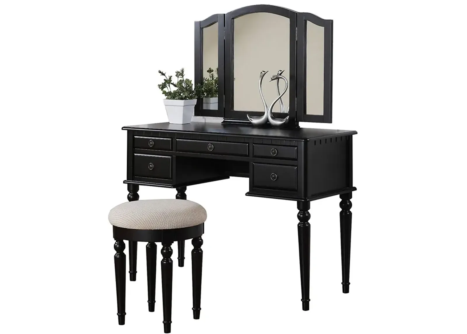 Commodious Vanity Set Featuring Stool And Mirror Black-Benzara