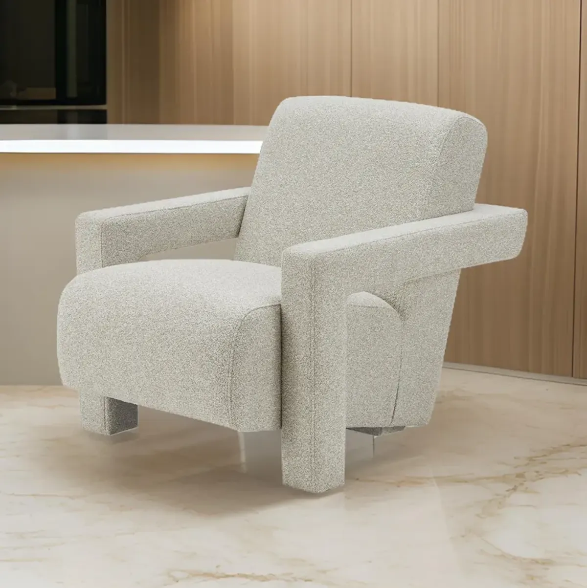 Cid Lily 28 Inch Accent Chair, Foam Cushioned Plush Beige Polyester Fabric - Benzara