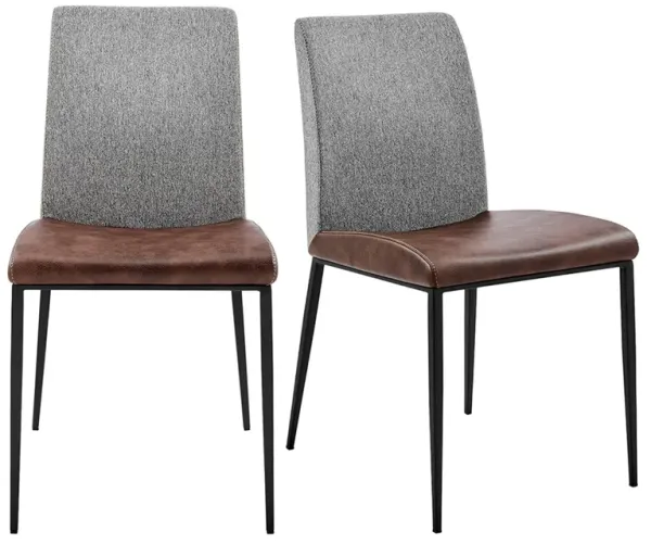 Hivvago Set of Two Brown and Black Upholstered Fabric Dining Side Chairs