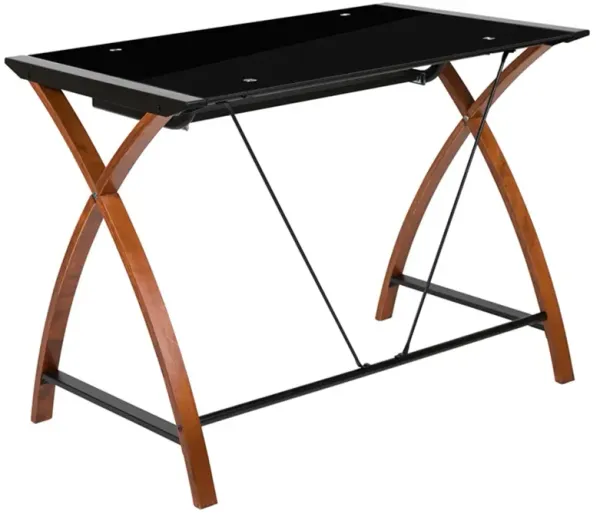 Flash Furniture Jude Black Glass Computer Desk with Pull-Out Keyboard Tray and Crisscross Frame