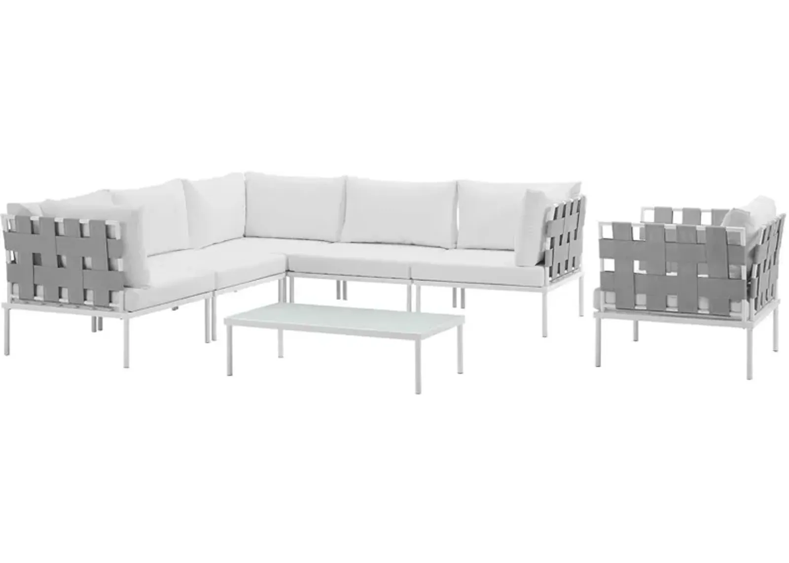 Harmony 7 Piece Outdoor Patio Aluminum Sectional Sofa Set - White White