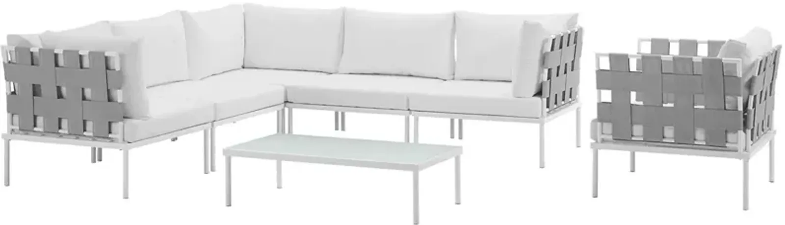 Harmony 7 Piece Outdoor Patio Aluminum Sectional Sofa Set - White White