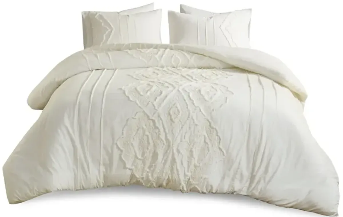 Gracie Mills Dean Chenille Geometric 3-Piece Cotton Comforter Set