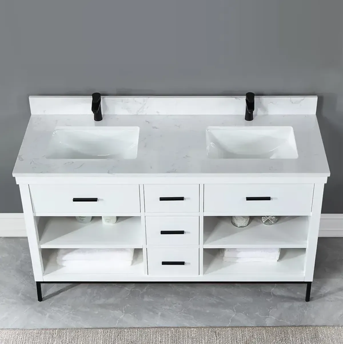 Altair 60 Double Bathroom Vanity Set in White without Mirror