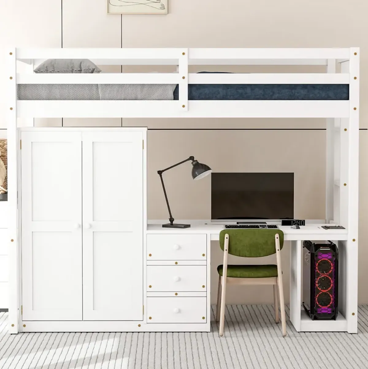 Merax Loft Bed with Wardrobe Desk and Drawers