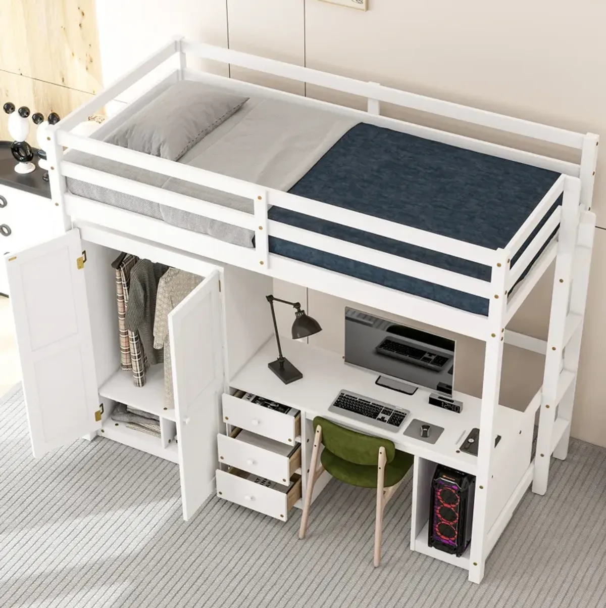 Merax Loft Bed with Wardrobe Desk and Drawers