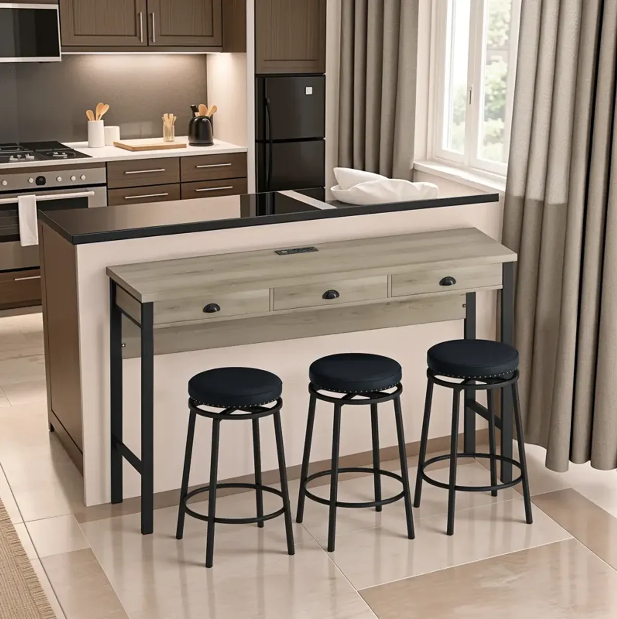 Merax 3-Drawer Dining Table with Stools Dining Set