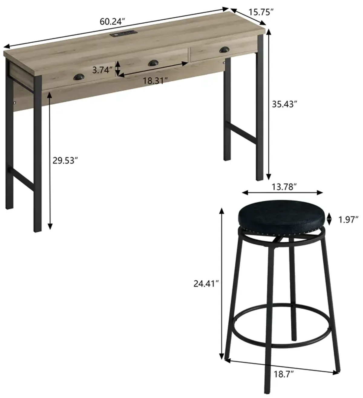 Merax 3-Drawer Dining Table with Stools Dining Set