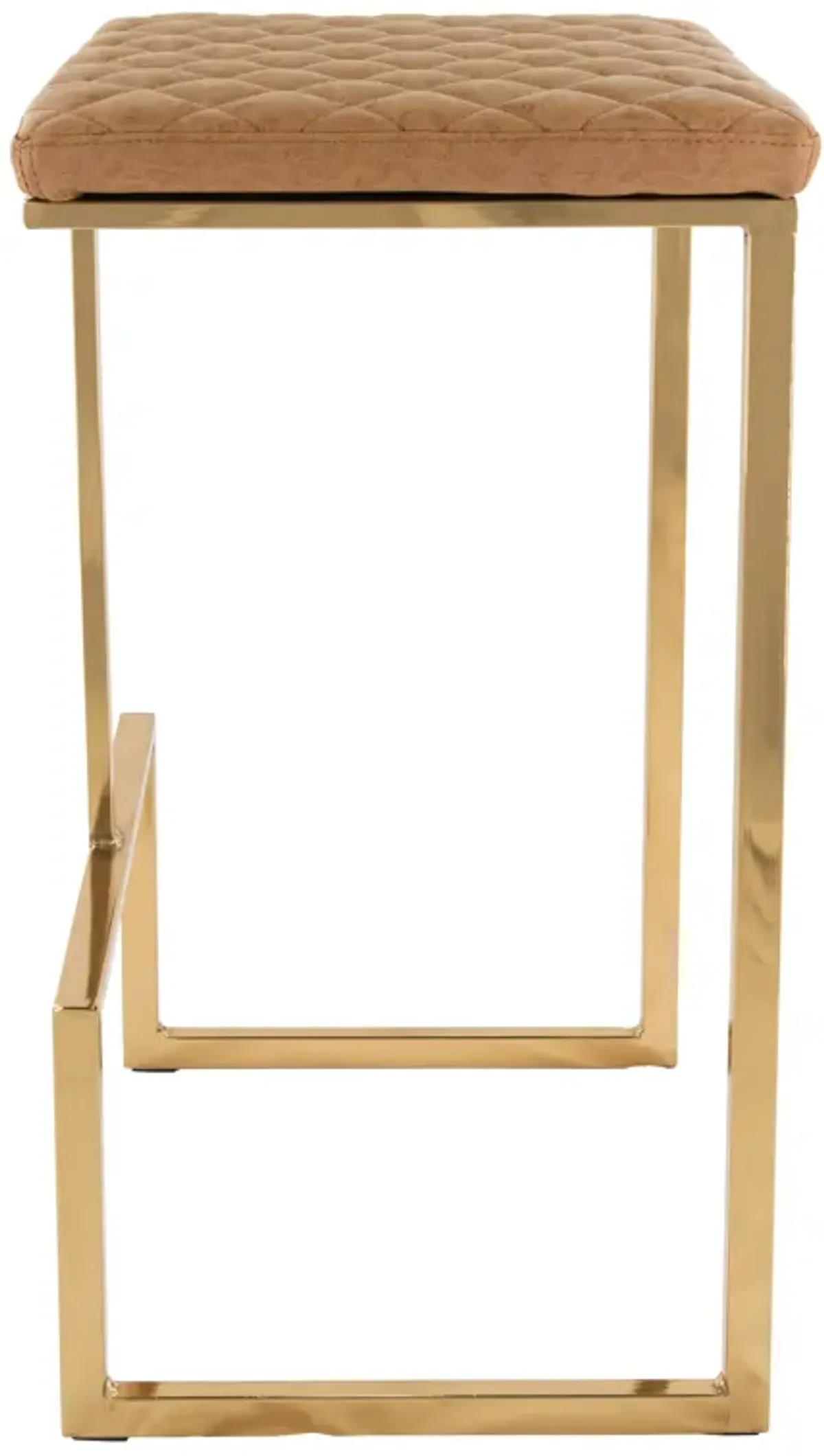 LeisureMod Quincy Stitched Leather Gold Metal Bar Stools in Olive Green