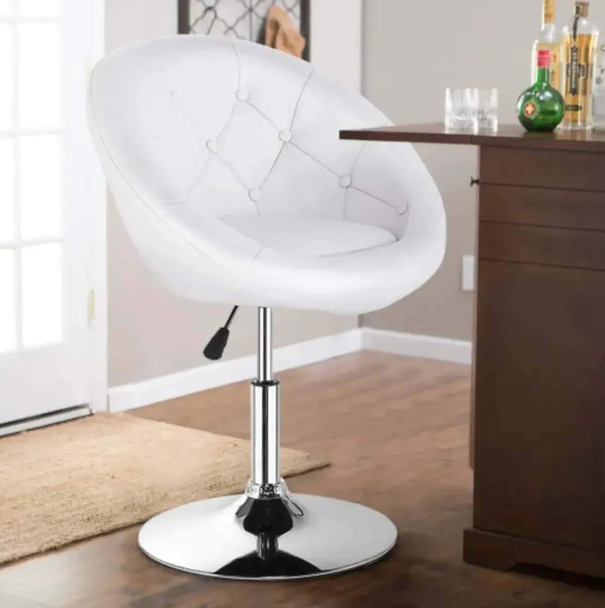 1 PC Modern Adjustable Swivel Round PU Leather Chair-White