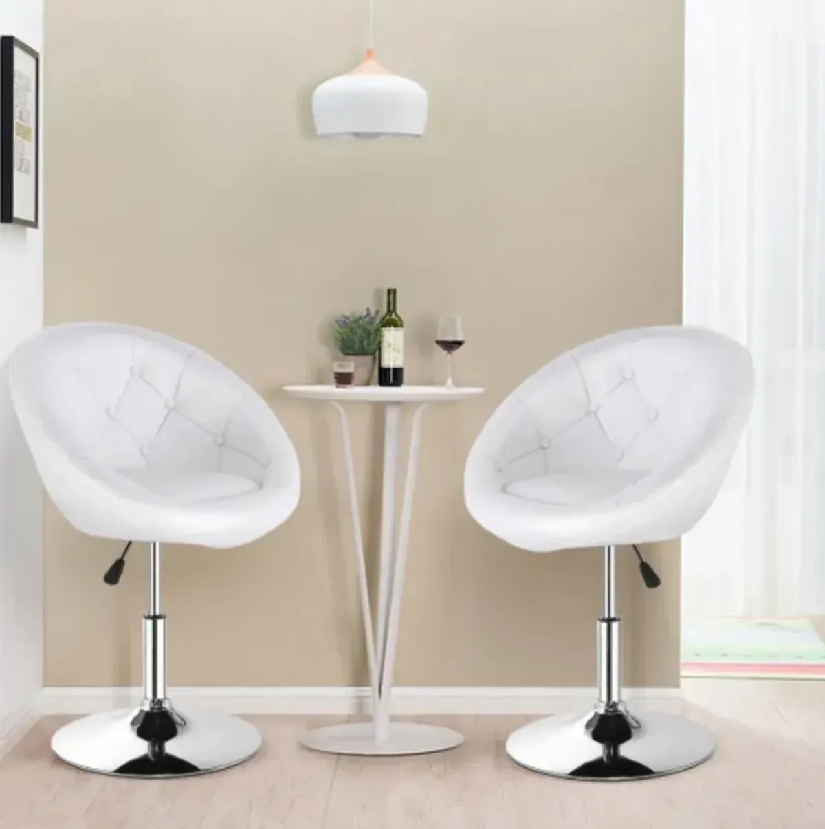 1 PC Modern Adjustable Swivel Round PU Leather Chair-White