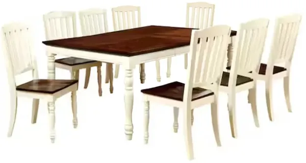 Bey 9pc Dining Table and Chair Set, 60-78 Inch Extendable, White Brown - Benzara