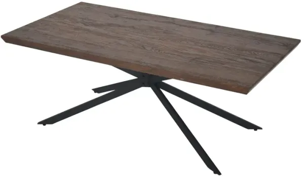 Rectangular Wooden Coffee Table with Boomerang Legs, Natural Brown Sonoma and Black-Benzara