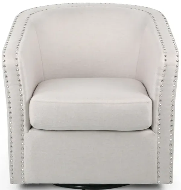 Swivel Accent Chair, Classic Round Barrel Style, Wheat Beige Fabric - Benzara