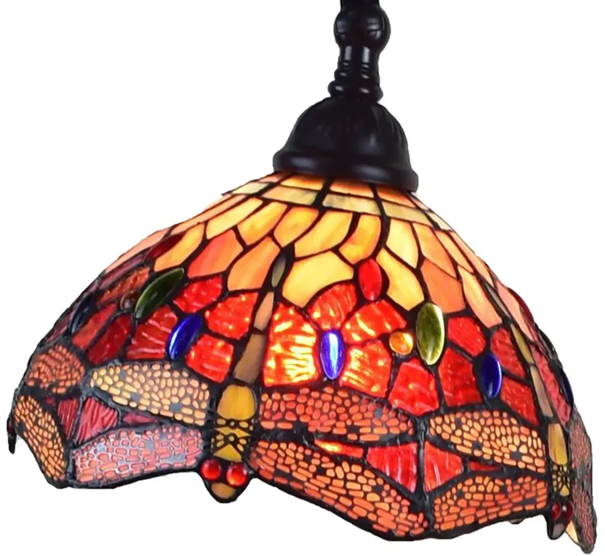 Hivvago 61" Black And Red Torchiere Floor Lamp With Red Dragonfly Glass Dome Shade