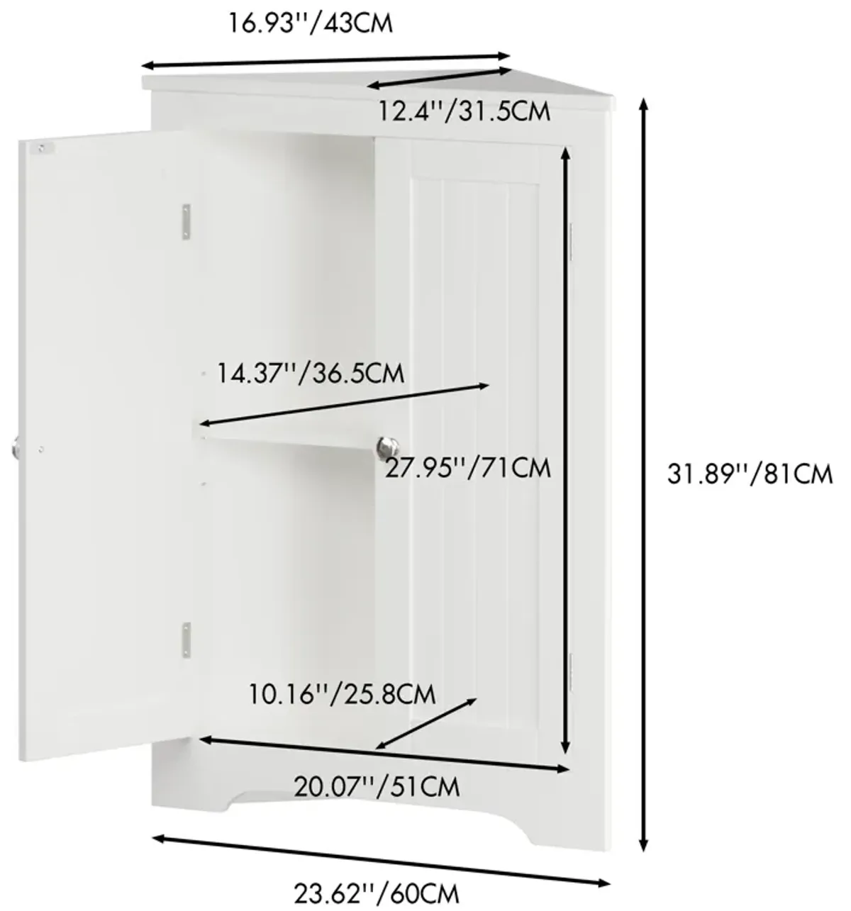 Freestanding Floor Corner Cabinet with 2 Doors and Adjustable Shelves