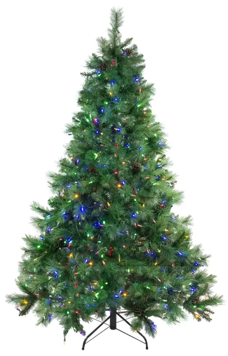 6.5' Pre-Lit Full Denali Mixed Pine Artificial Christmas Tree - Multicolor Dual LED Lights