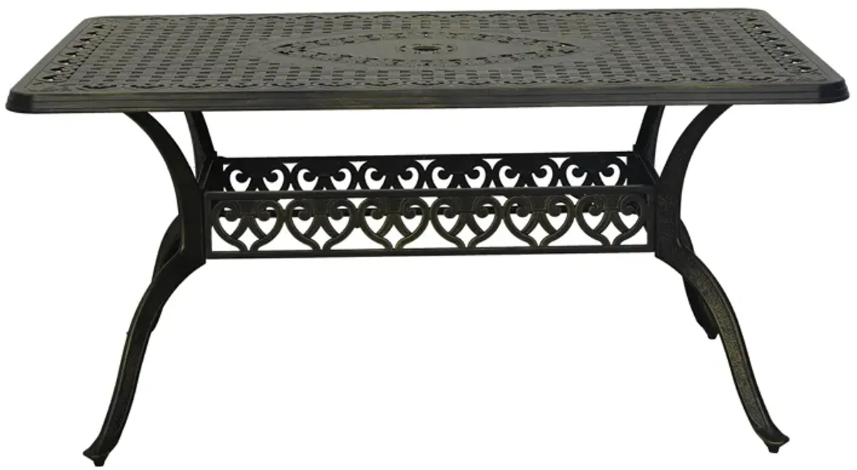 MONDAWE 59. in Cast Aluminum Patio Rectangular Hollow-Carved Dining Table with Umbrella Hole