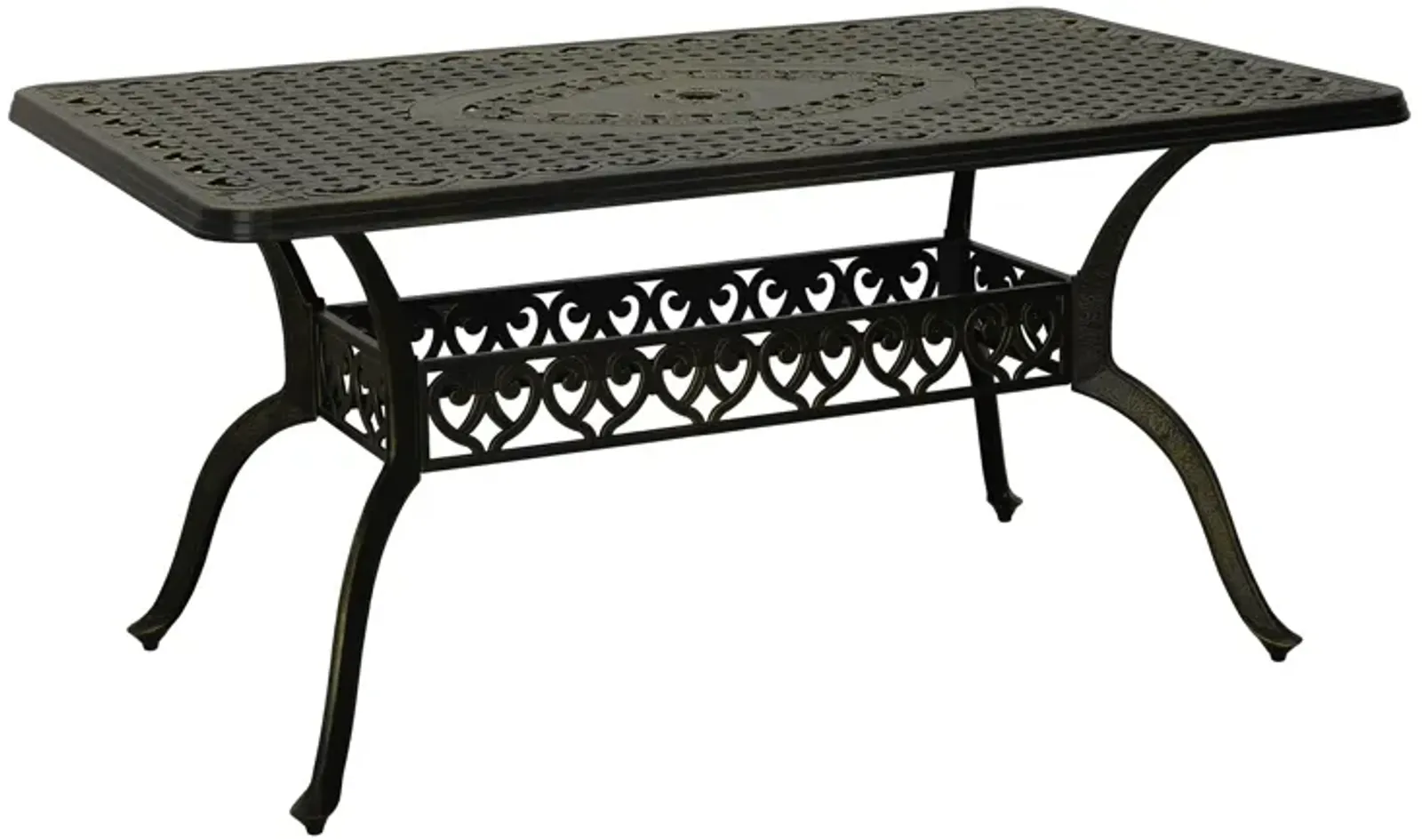 MONDAWE 59. in Cast Aluminum Patio Rectangular Hollow-Carved Dining Table with Umbrella Hole