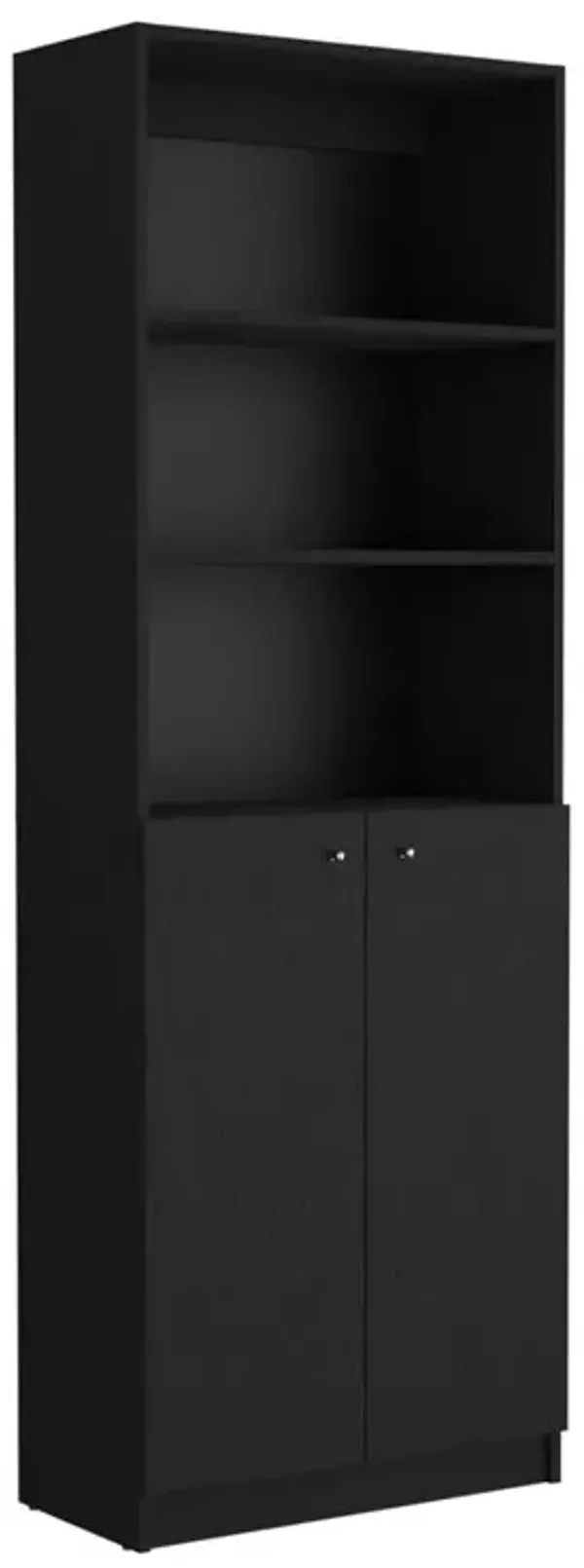 Vinton 2-Door Bookcase with Upper Shelves, Black