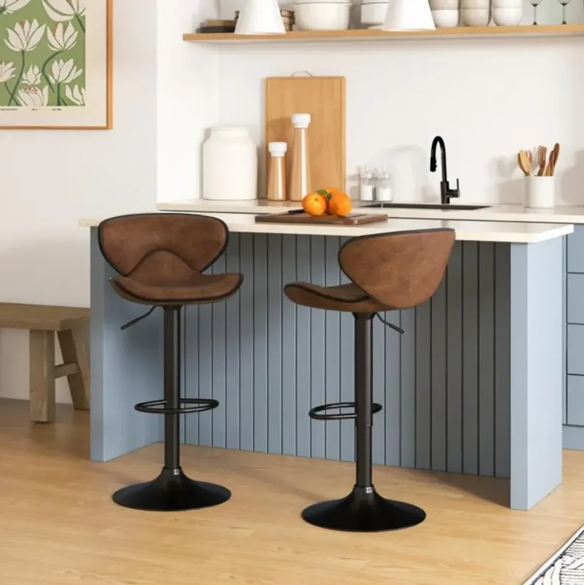 Hivvago Set of 2 Adjustable Bar Stools Swivel Bar Chairs Pub Kitchen