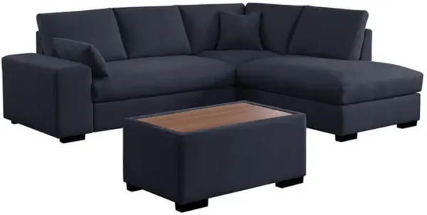 Eri 100 Inch Sectional Sofa, Right Chaise, Ottoman, Pillows, Dark Gray