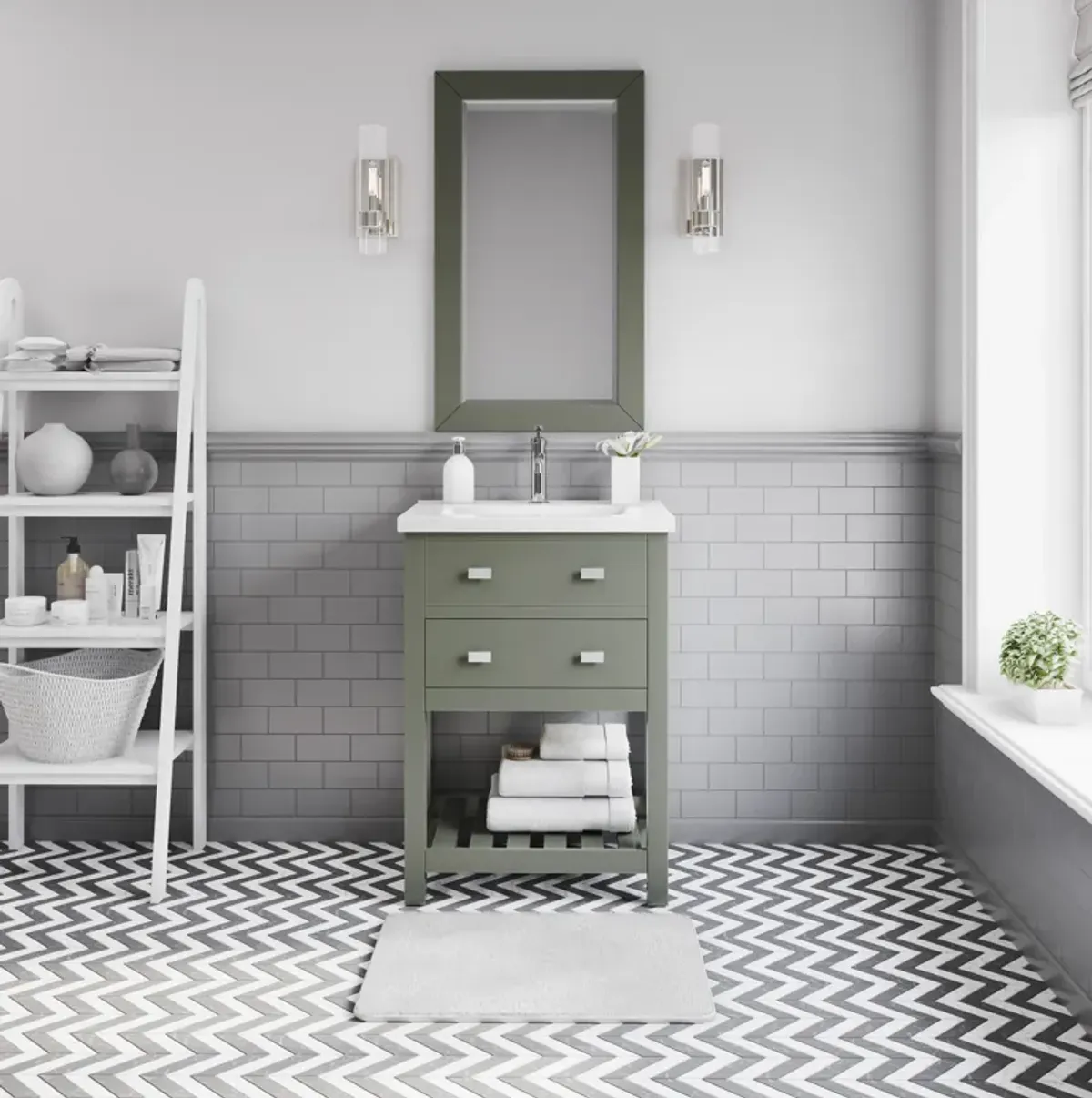 Viola 24 In. Integrated Ceramic Sink Top Vanity in Glacial Green