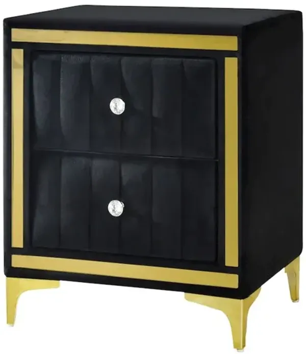 Monique Velvet Nightstand with Gold Legs and Gold Trim, Crystal knobs