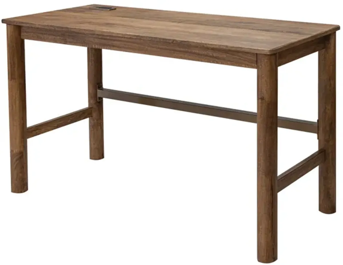 Olum 51 Inch Desk, Rectangular Top, Solid Mango Wood Frame, Towny Brown - Benzara