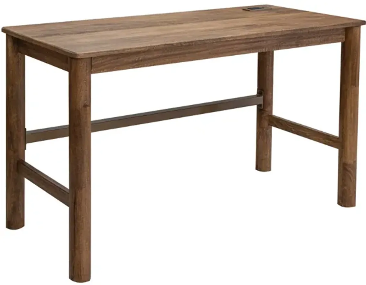 Olum 51 Inch Desk, Rectangular Top, Solid Mango Wood Frame, Towny Brown - Benzara