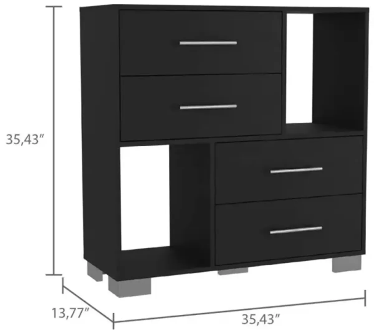 Krista Dresser, Two Open Shelves, Four Drawers