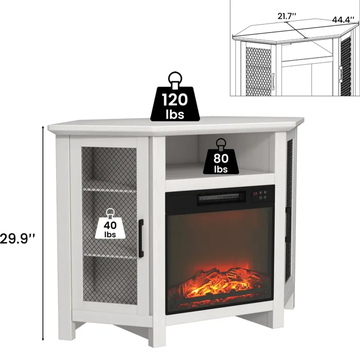 Mondawe 44.45-in W Brown TV Stand with Fan-forced Corner Electric Fireplace with Remote Control Included