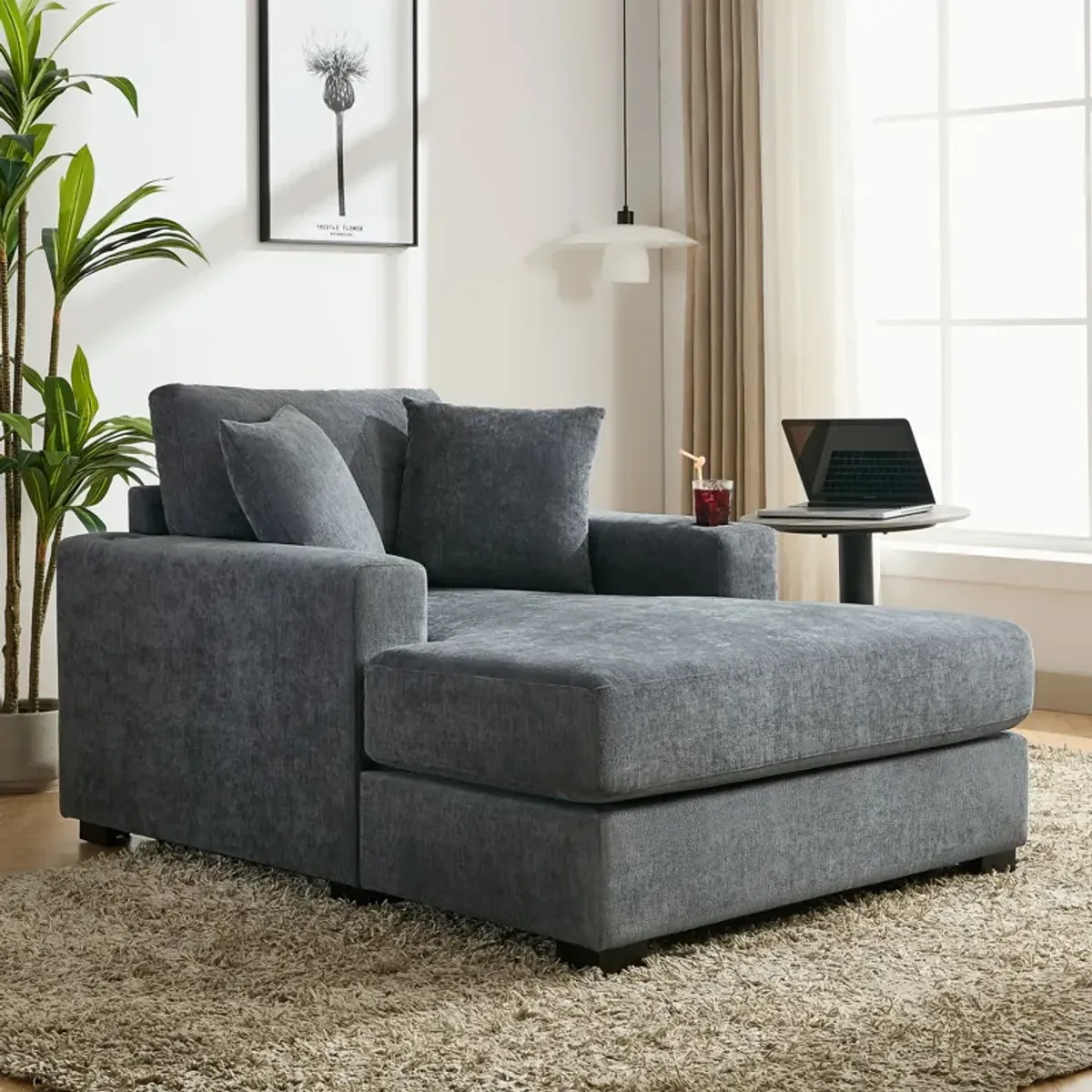 Merax Modern Chenille Chaise Lounge Sofa Couch