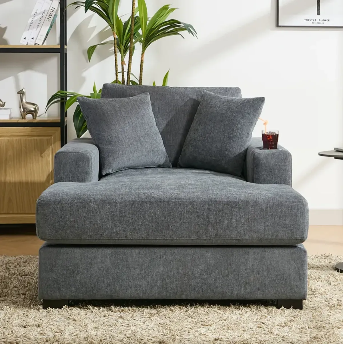 Merax Modern Chenille Chaise Lounge Sofa Couch