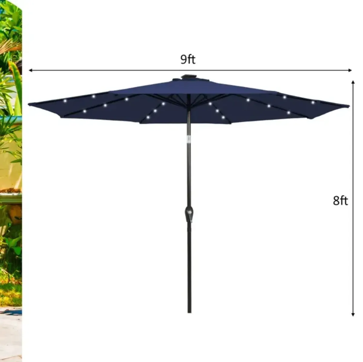 Hivvago 9 Feet Solar LED Lighted Patio Market Umbrella with Tilt Adjustment without Base