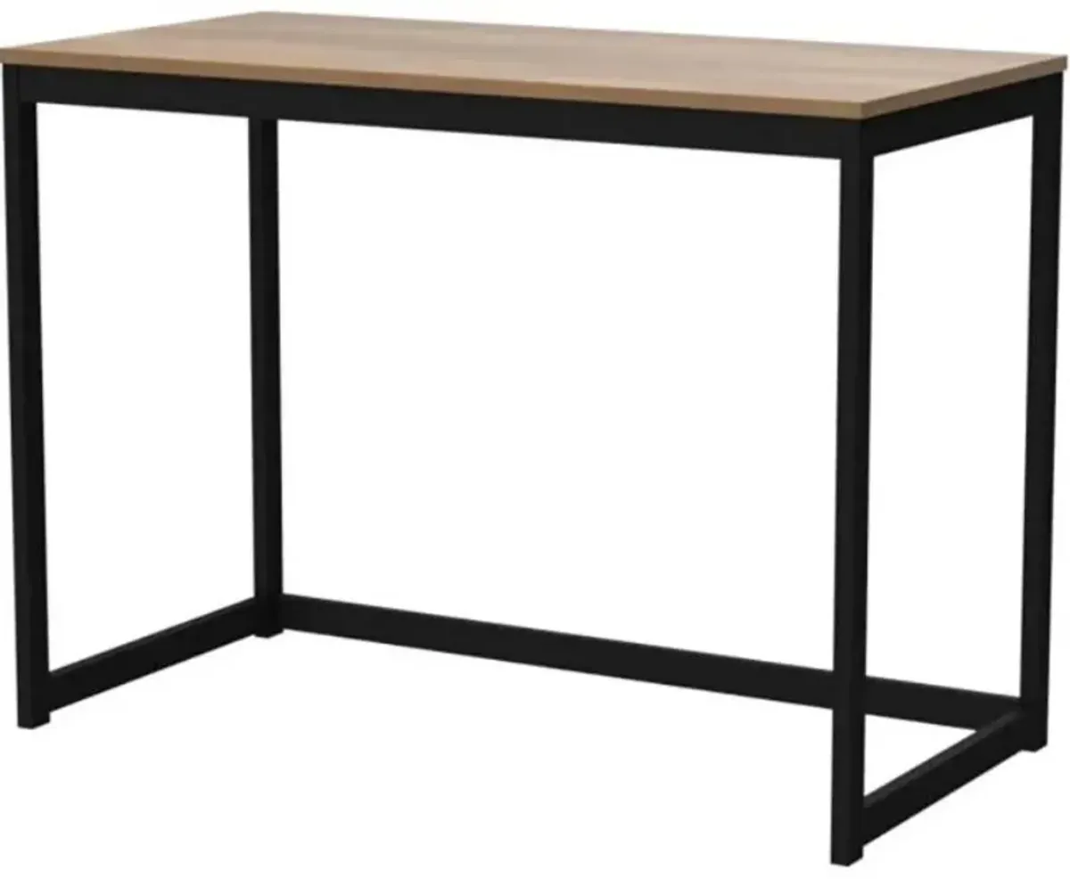 Modern Home Office Laptop Computer Desk Table with Black Metal Frame Wood Top