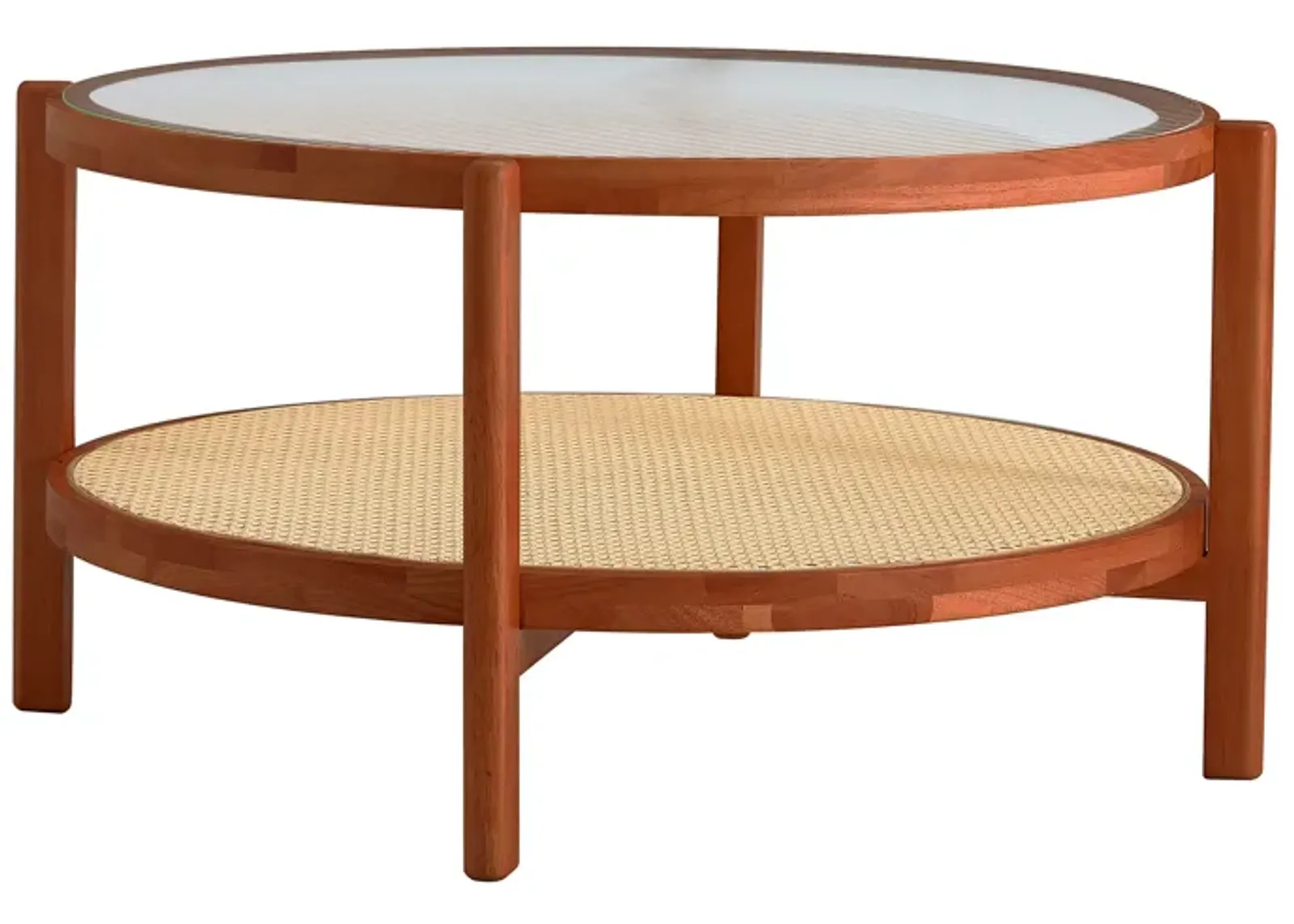 Hivvago Modern and Simple Solid Wood Double Layered Circular Rattan  Table